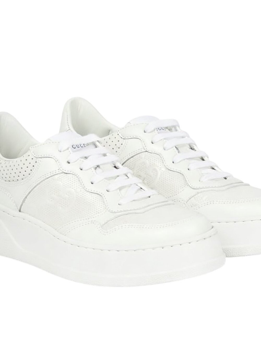 Gucci Women’s GG Embossed Leather Lace Up Sneakers White EU36 670408